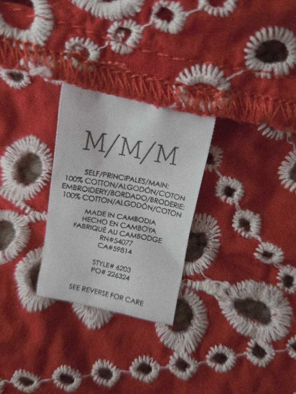 Cabi Lyric Embroidered Red White Eyelet top M EUC Cotton July 4 Nautical Summer - Picture 14 of 15